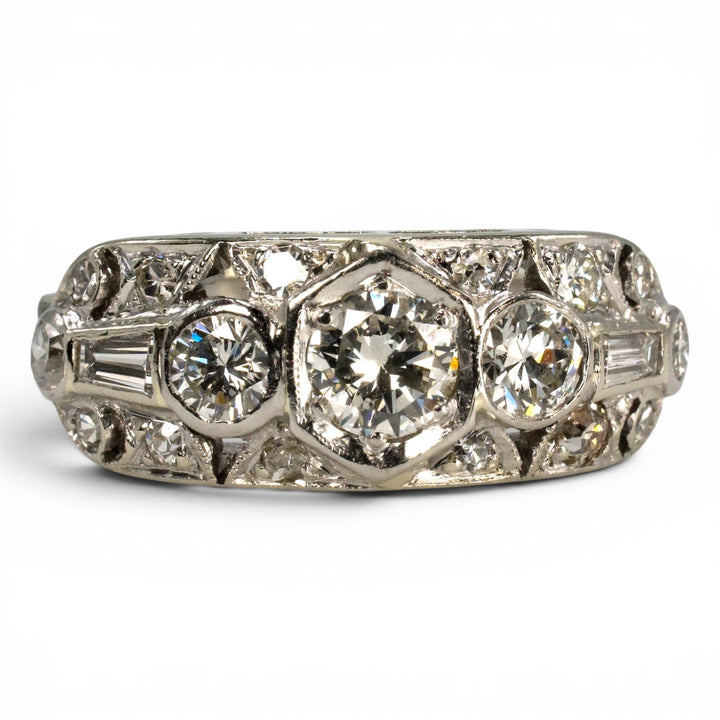 Wide Art Deco Diamond Band Ring in 14k White Gold, c. 1930s