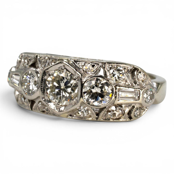 Wide Art Deco Diamond Band Ring in 14k White Gold, c. 1930s