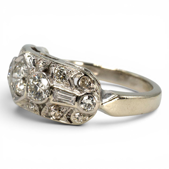 Wide Art Deco Diamond Band Ring in 14k White Gold, c. 1930s