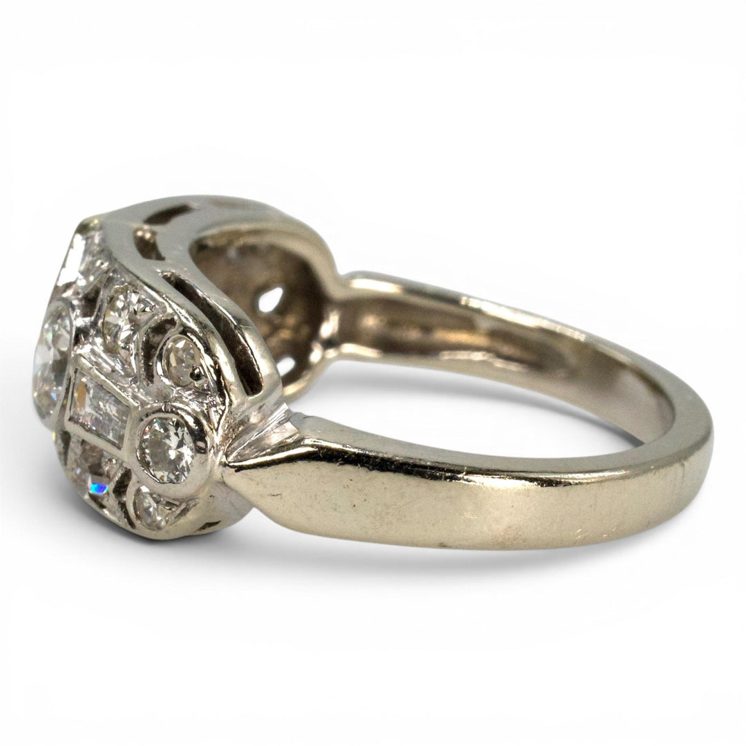 Wide Art Deco Diamond Band Ring in 14k White Gold, c. 1930s