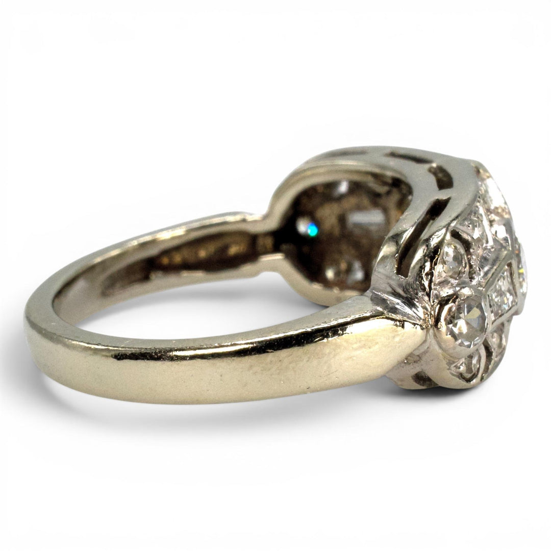 Wide Art Deco Diamond Band Ring in 14k White Gold, c. 1930s