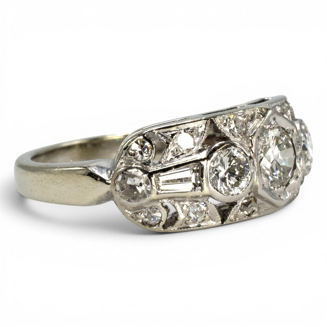 Wide Art Deco Diamond Band Ring in 14k White Gold, c. 1930s