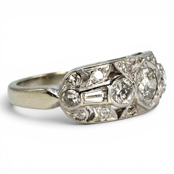Wide Art Deco Diamond Band Ring in 14k White Gold, c. 1930s