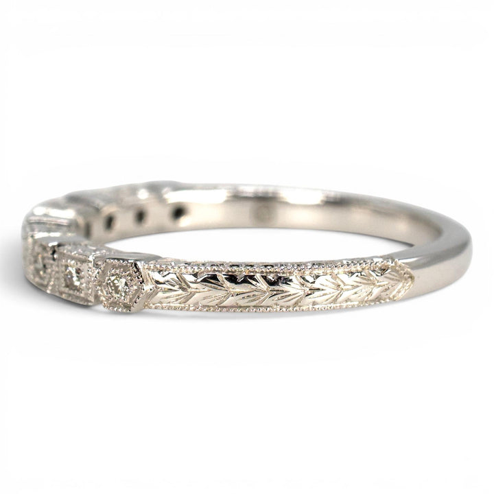 14K White Gold Wedding Band with Alternating Square and Hexagon Settings