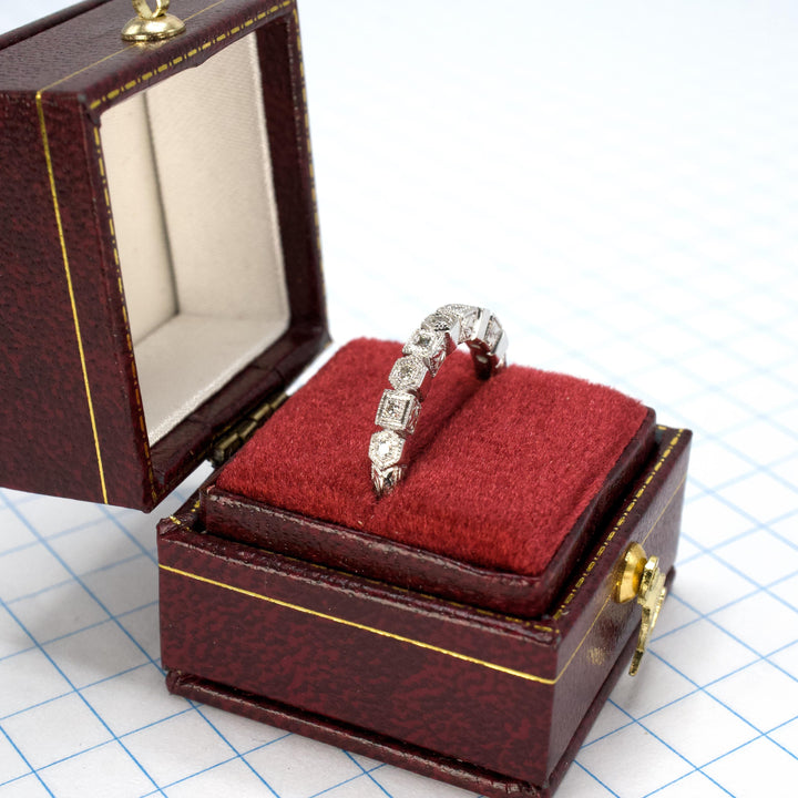 14K White Gold Wedding Band with Alternating Square and Hexagon Settings