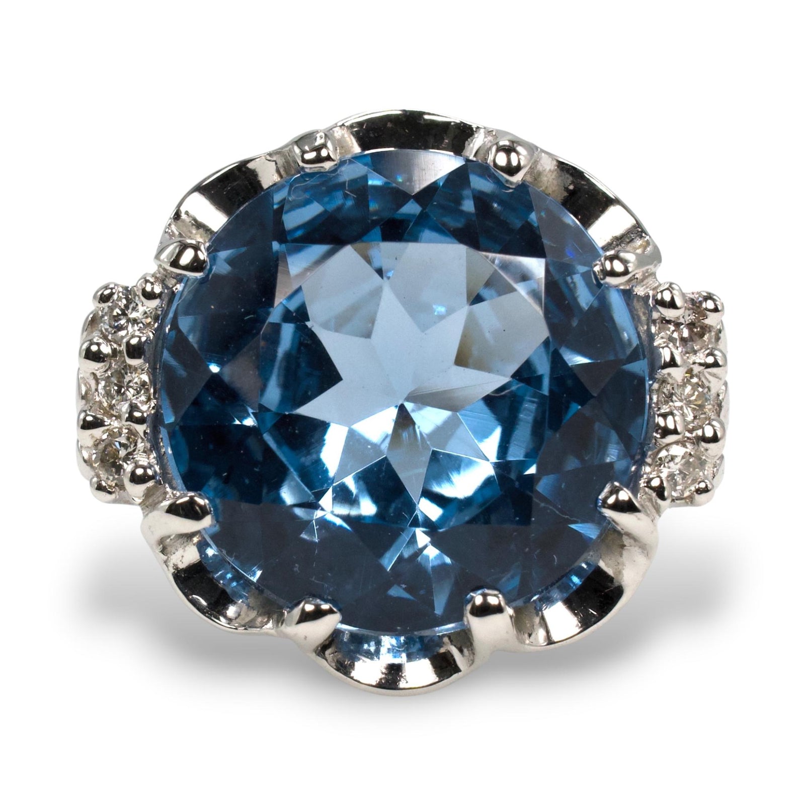 Vintage Blue Spinel and Diamond Cocktail Ring, 10K White Gold