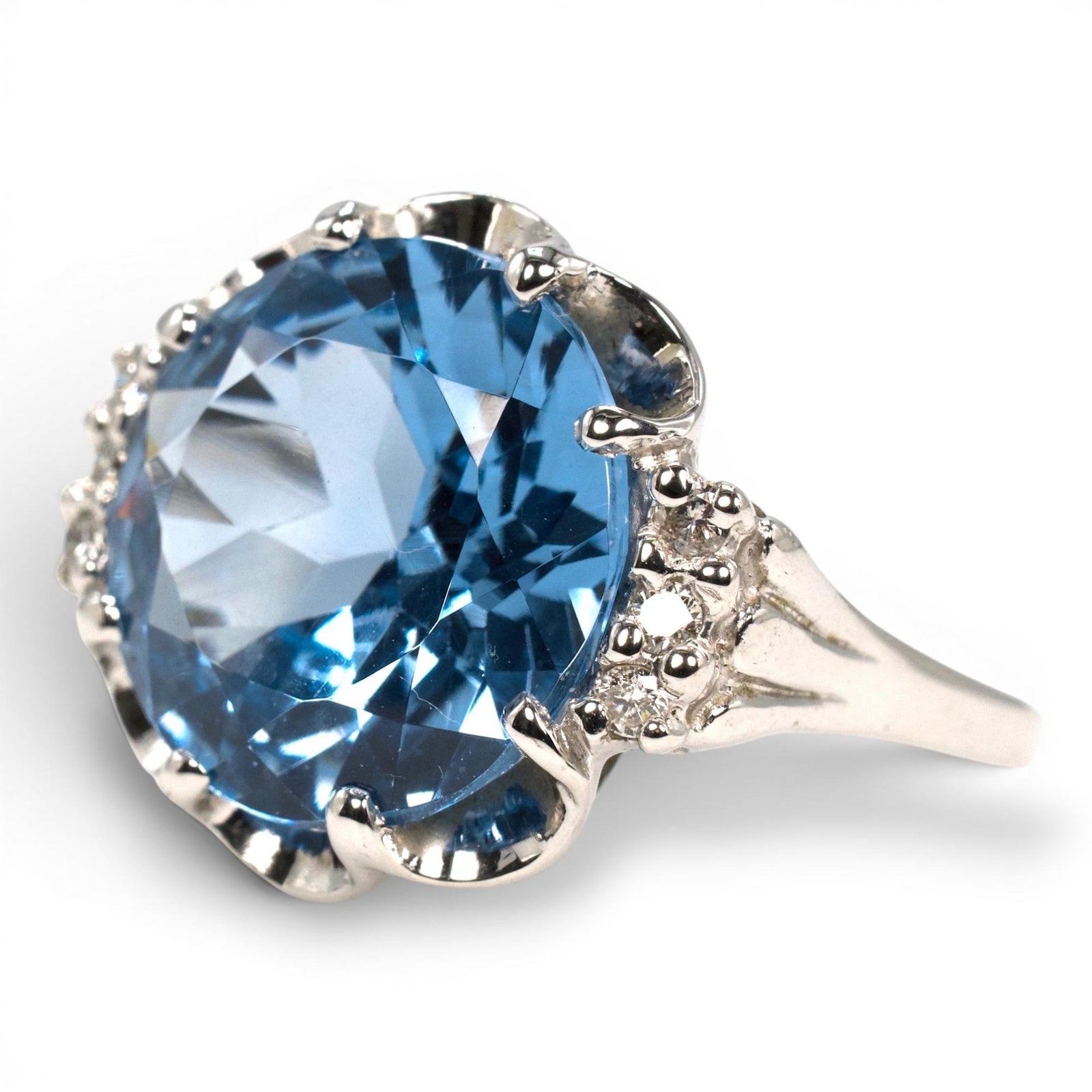 Vintage Blue Spinel and Diamond Cocktail Ring, 10K White Gold