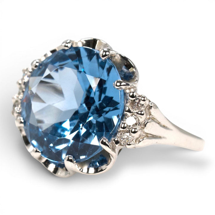Vintage Blue Spinel and Diamond Cocktail Ring, 10K White Gold