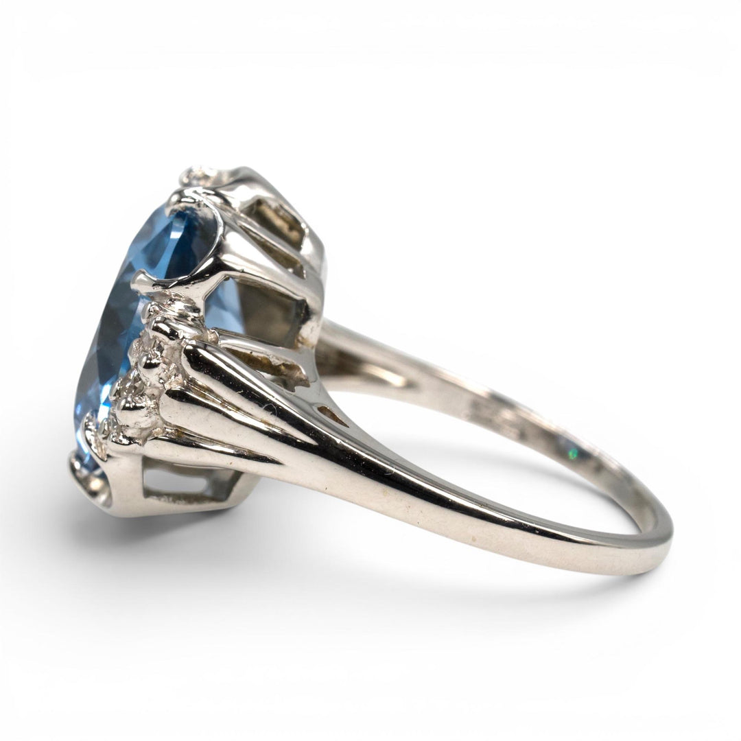 Vintage Blue Spinel and Diamond Cocktail Ring, 10K White Gold