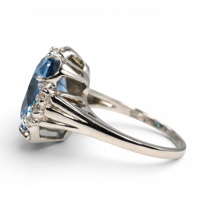 Vintage Blue Spinel and Diamond Cocktail Ring, 10K White Gold