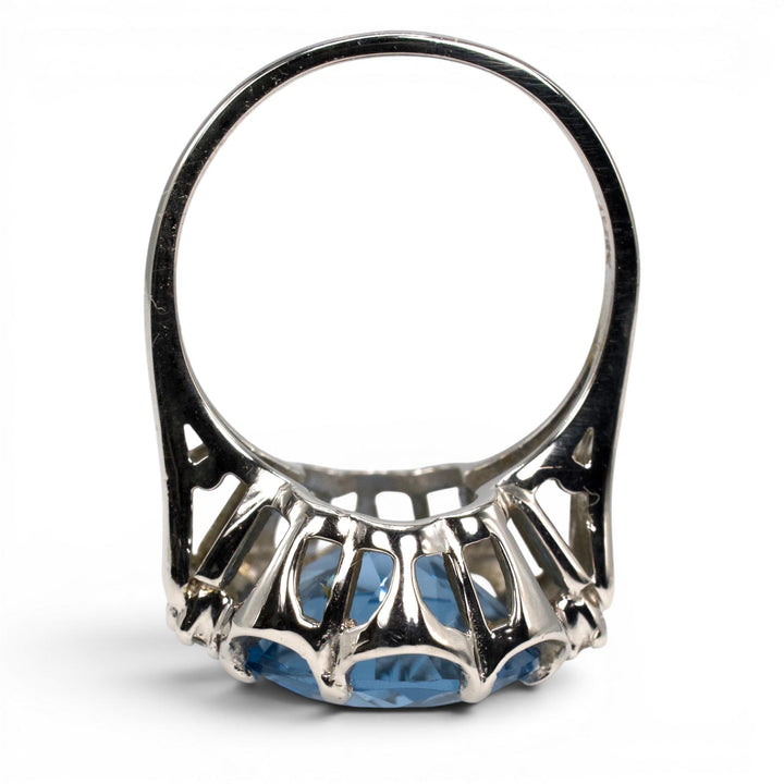 Vintage Blue Spinel and Diamond Cocktail Ring, 10K White Gold
