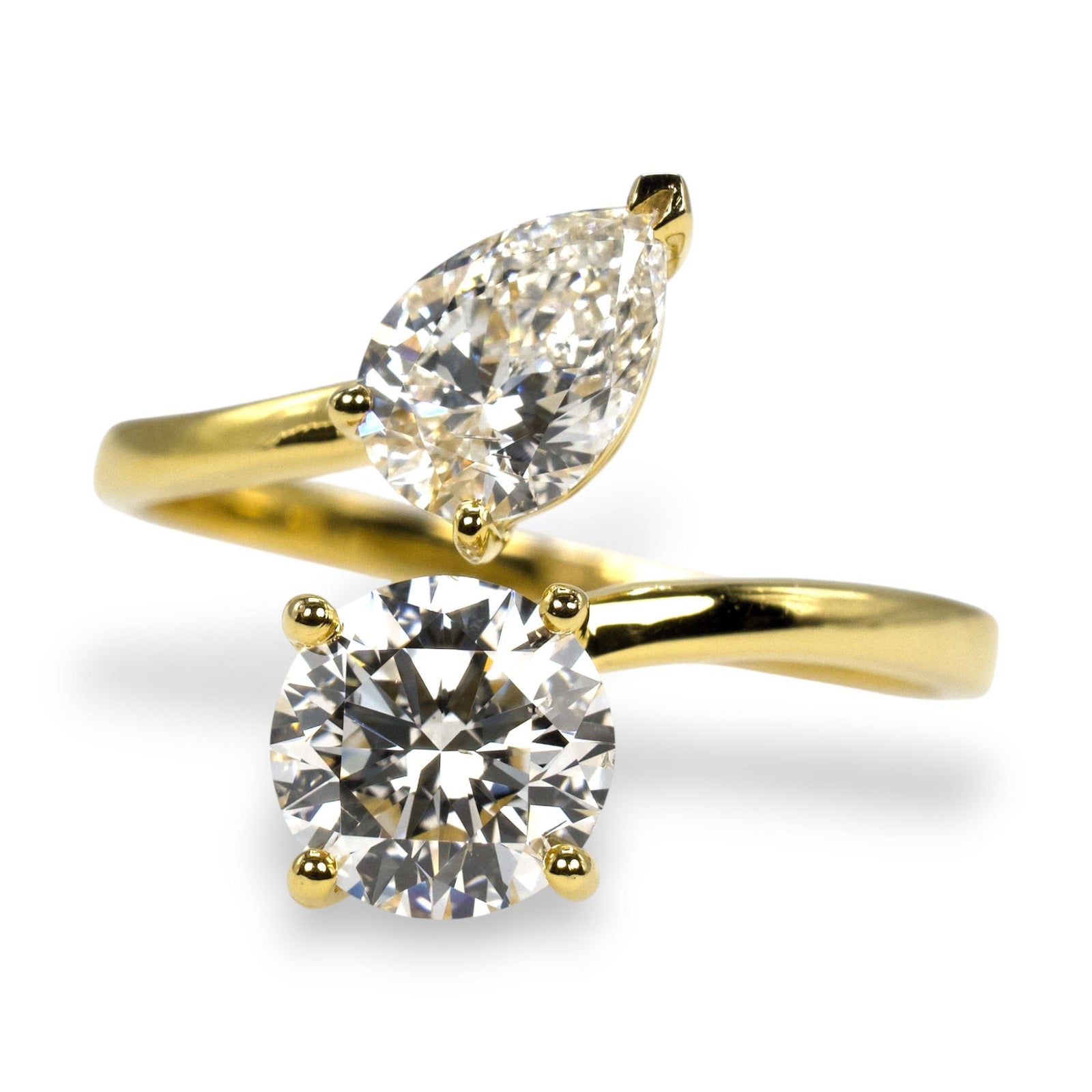 Round and Pear Bypass Ring in 14K Gold