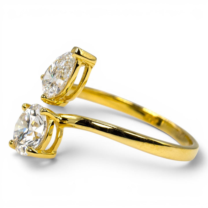 Round and Pear Bypass Ring in 14K Gold