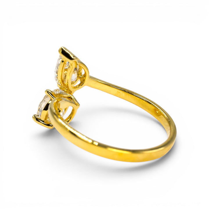 Round and Pear Bypass Ring in 14K Gold