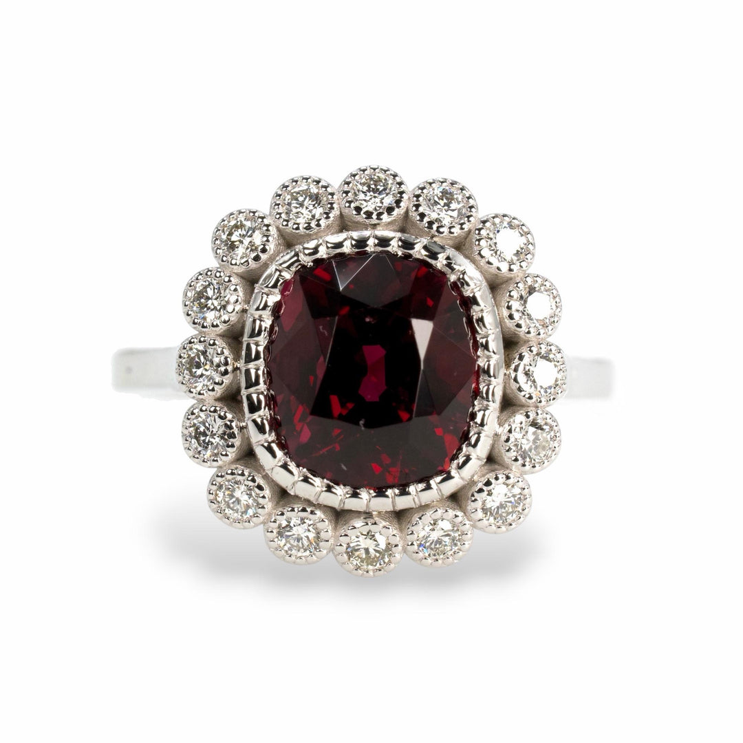 Edwardian Style 2.78 Carat GIA Burmese Spinel and Diamond Halo White Gold Ring