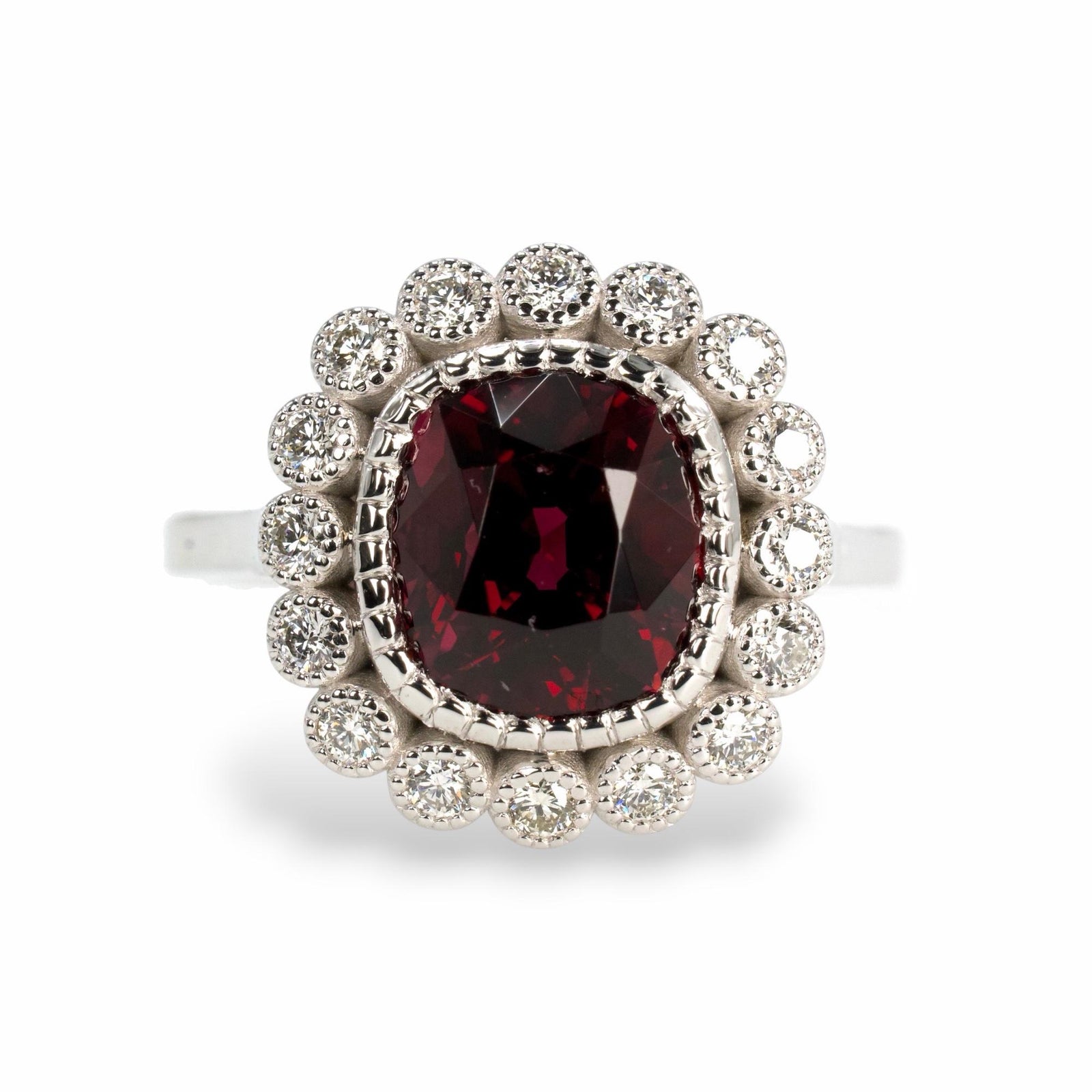 Edwardian Style 2.78 Carat GIA Burmese Spinel and Diamond Halo White Gold Ring