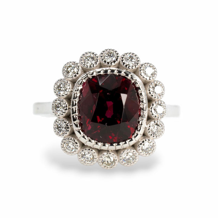 Edwardian Style 2.78 Carat GIA Burmese Spinel and Diamond Halo White Gold Ring