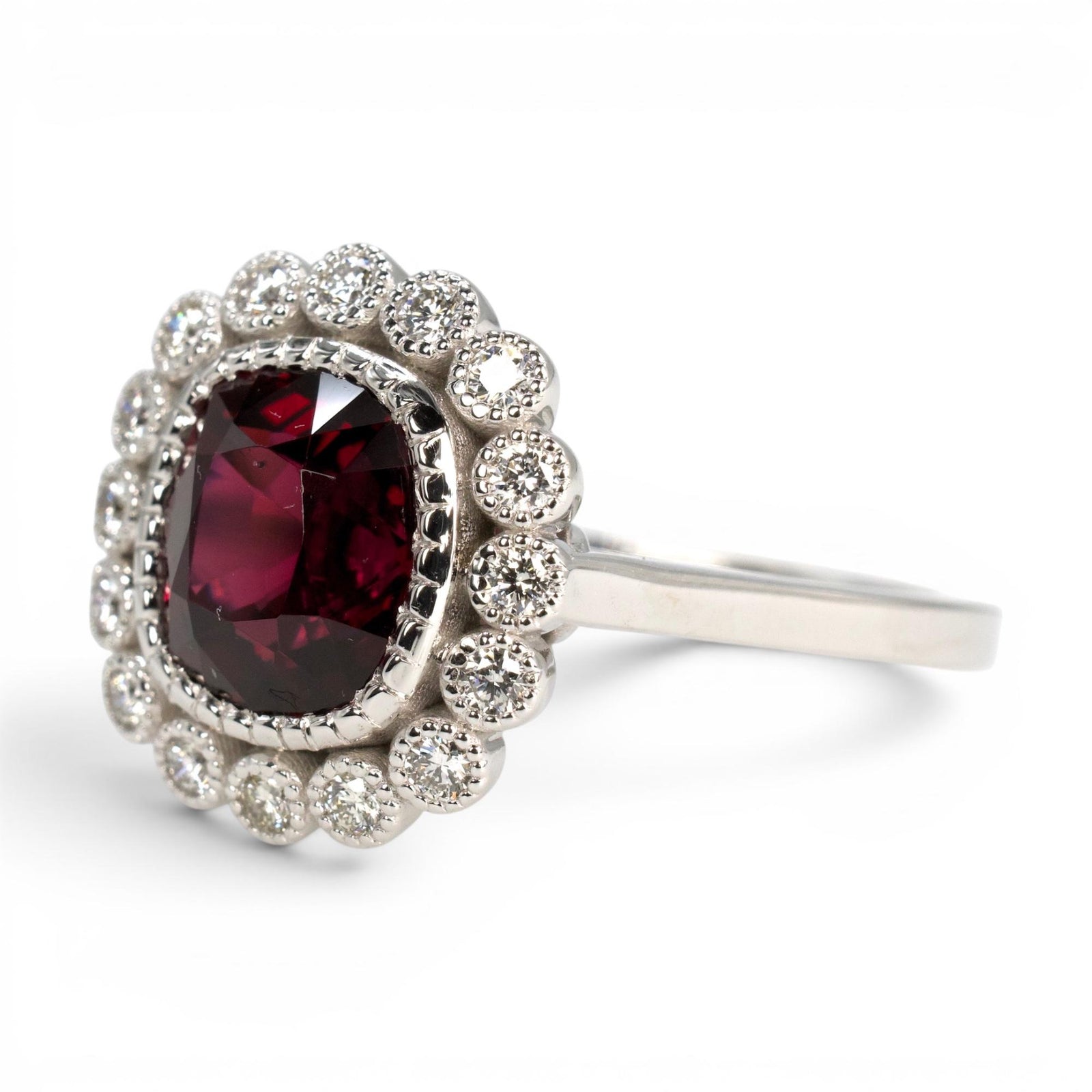Edwardian Style 2.78 Carat GIA Burmese Spinel and Diamond Halo White Gold Ring