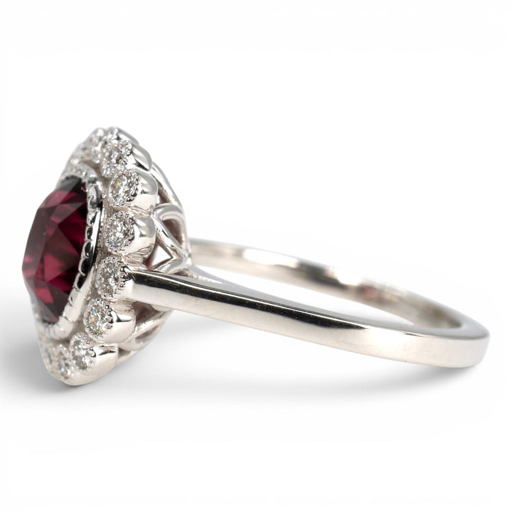 Edwardian Style 2.78 Carat GIA Burmese Spinel and Diamond Halo White Gold Ring