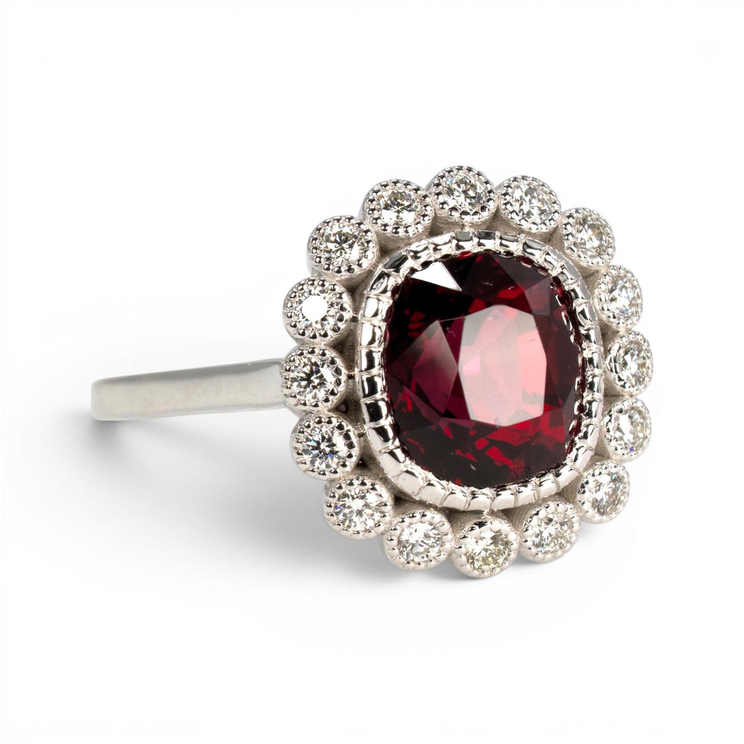 Edwardian Style 2.78 Carat GIA Burmese Spinel and Diamond Halo White Gold Ring