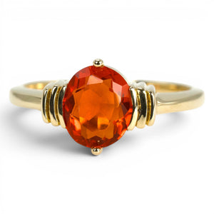 Bright Orange Oval Mexican Fire Opal in Art Deco Inspired Gold Ring