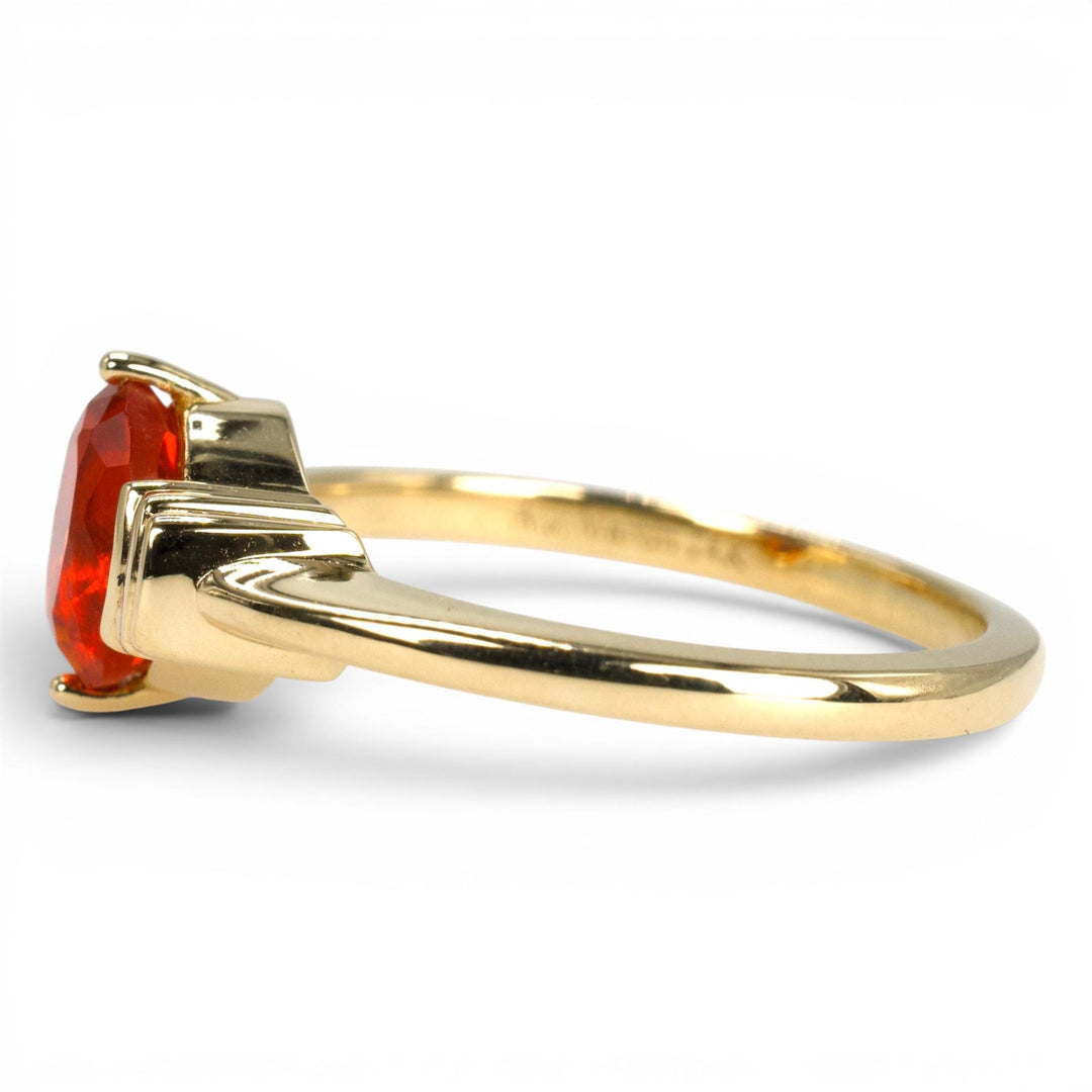 Bright Orange Oval Mexican Fire Opal in Art Deco Inspired Gold Ring