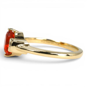 Bright Orange Oval Mexican Fire Opal in Art Deco Inspired Gold Ring