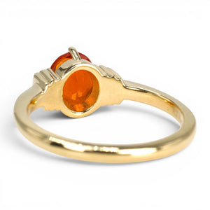 Bright Orange Oval Mexican Fire Opal in Art Deco Inspired Gold Ring