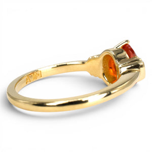 Bright Orange Oval Mexican Fire Opal in Art Deco Inspired Gold Ring