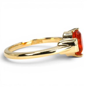 Bright Orange Oval Mexican Fire Opal in Art Deco Inspired Gold Ring