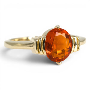 Bright Orange Oval Mexican Fire Opal in Art Deco Inspired Gold Ring