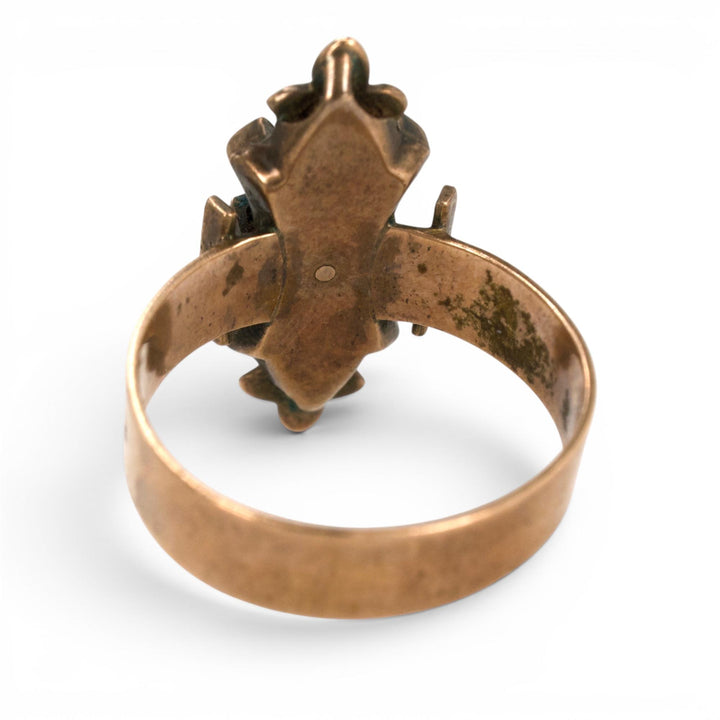 Victorian Cross Ring in 10K Gold with Turquoise and Seed Pearls