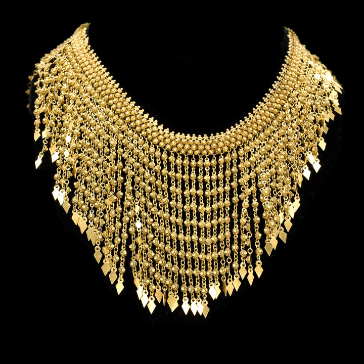 Cascading Fringe Bib Necklace in 14K Gold