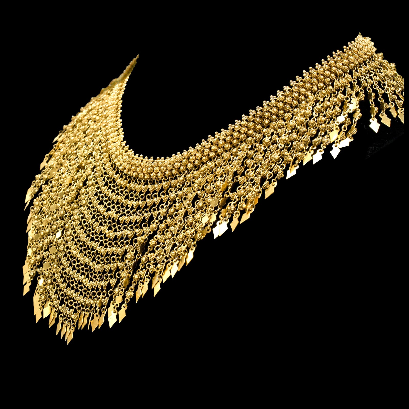 Cascading Fringe Bib Necklace in 14K Gold