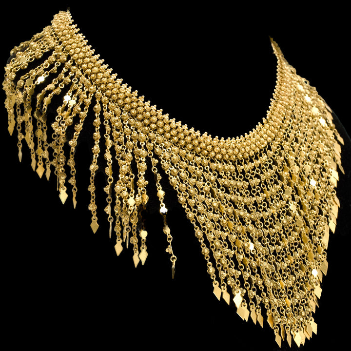 Cascading Fringe Bib Necklace in 14K Gold