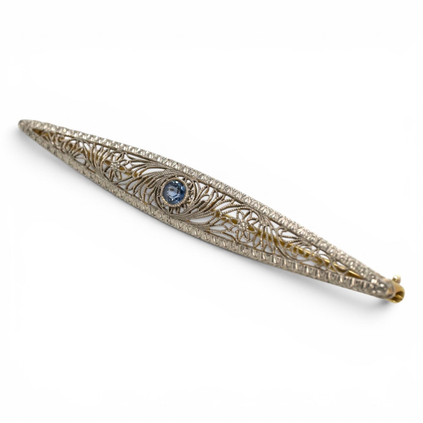 Late Edwardian Sapphire Bar Pin in 14K Two-Tone Gold