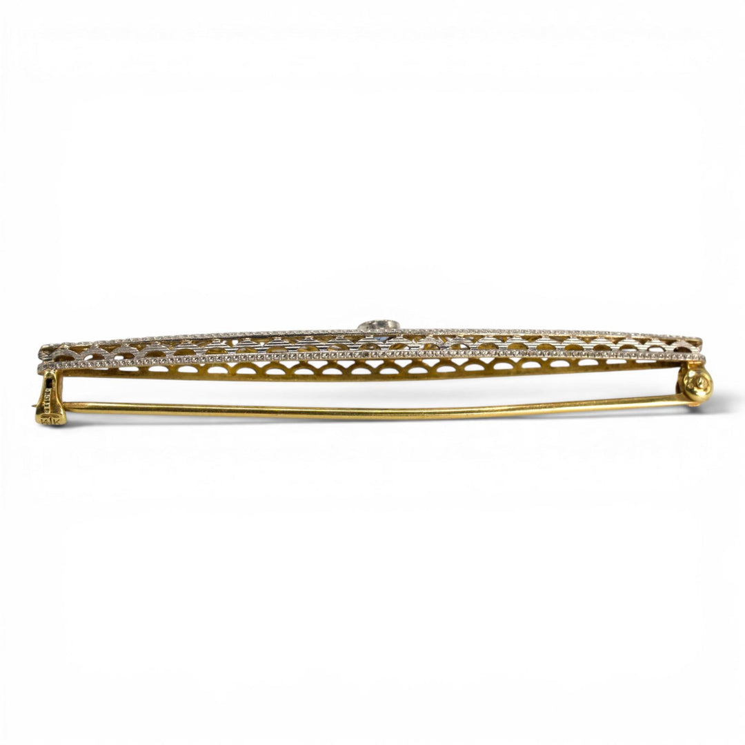 Late Edwardian Sapphire Bar Pin in 14K Two-Tone Gold
