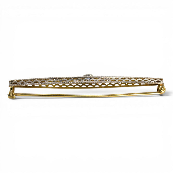 Late Edwardian Sapphire Bar Pin in 14K Two-Tone Gold
