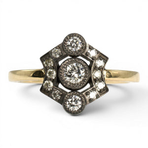 Two-Tone Gold Georgian Inspired Shield Shaped Diamond Ring