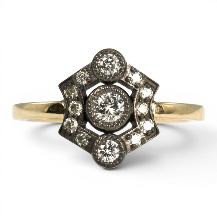 Two-Tone Gold Georgian Inspired Shield Shaped Diamond Ring