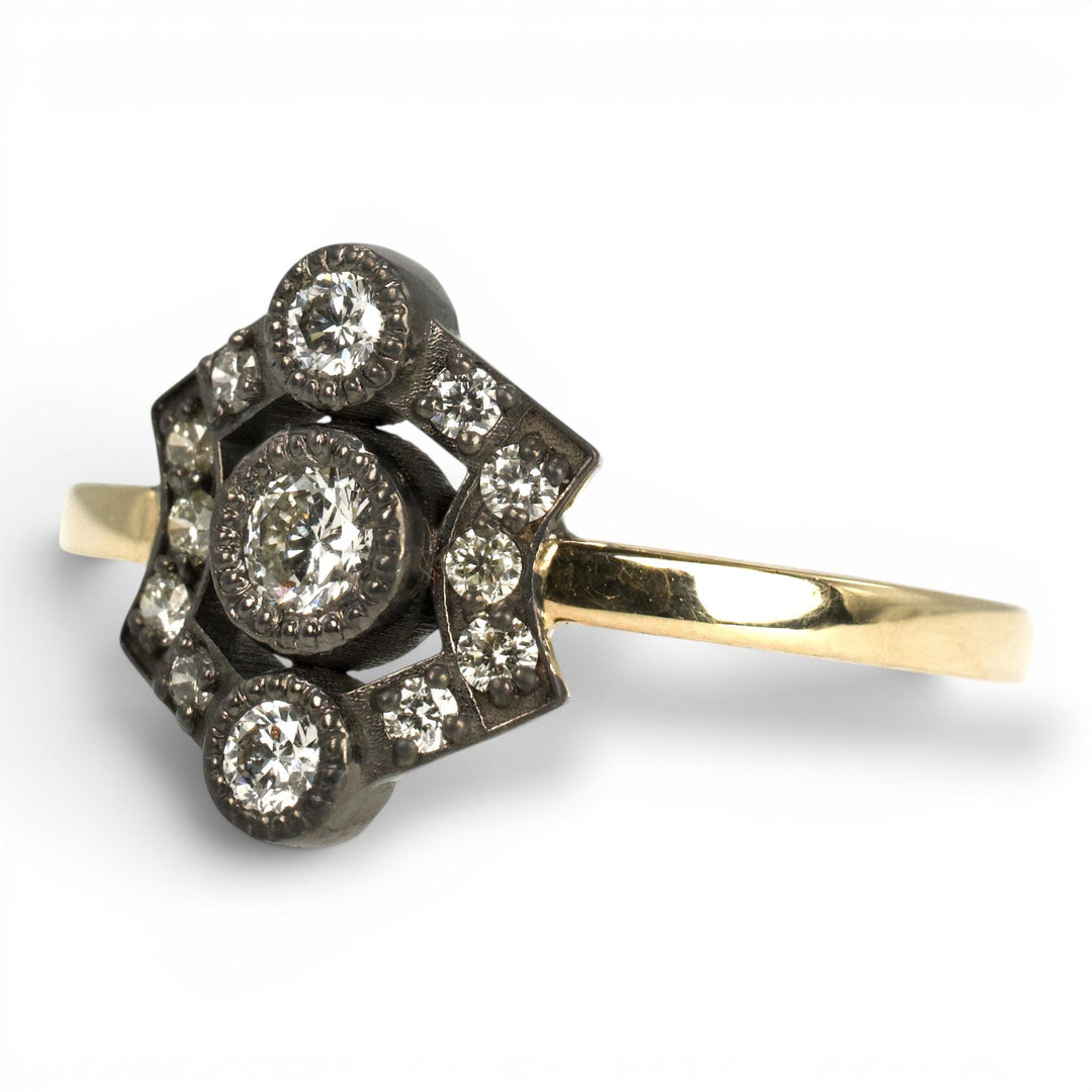 Two-Tone Gold Georgian Inspired Shield Shaped Diamond Ring