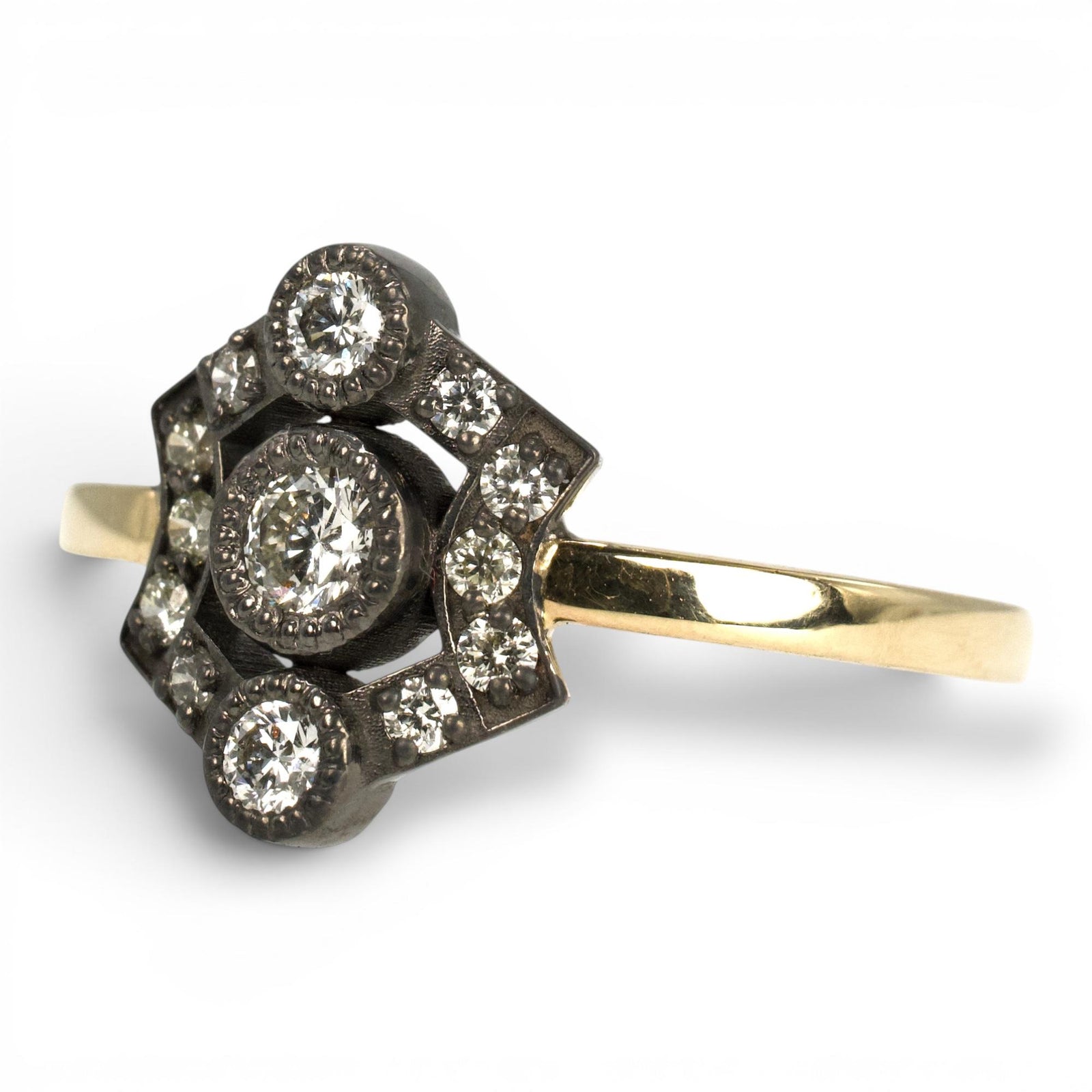Two-Tone Gold Georgian Inspired Shield Shaped Diamond Ring