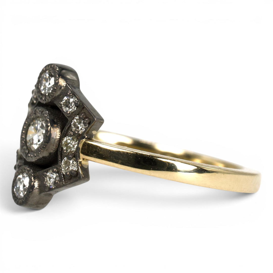 Two-Tone Gold Georgian Inspired Shield Shaped Diamond Ring