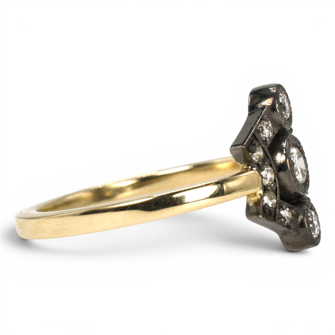 Two-Tone Gold Georgian Inspired Shield Shaped Diamond Ring