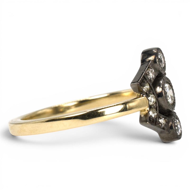 Two-Tone Gold Georgian Inspired Shield Shaped Diamond Ring