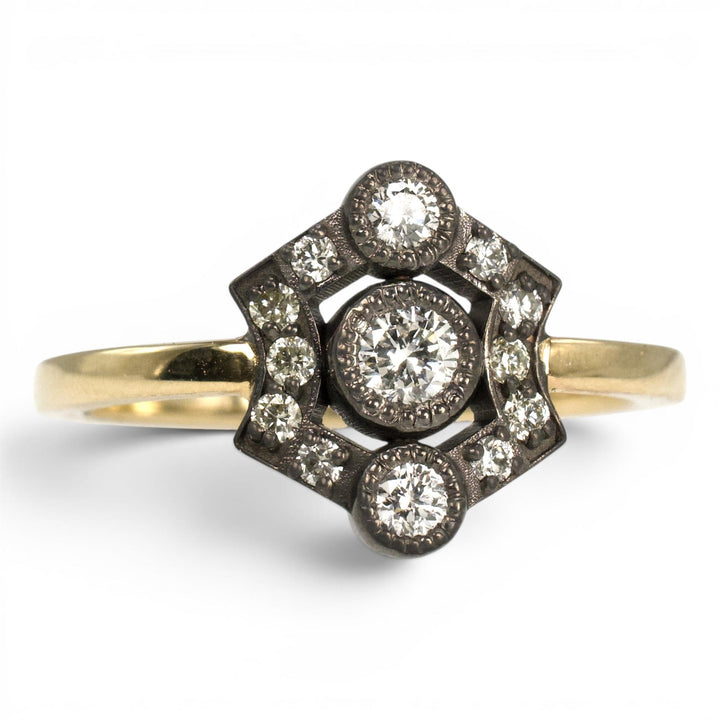 Two-Tone Gold Georgian Inspired Shield Shaped Diamond Ring