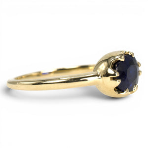1.54 Carat Oval Blue Sapphire in East-West Belcher Inspired Gold Ring