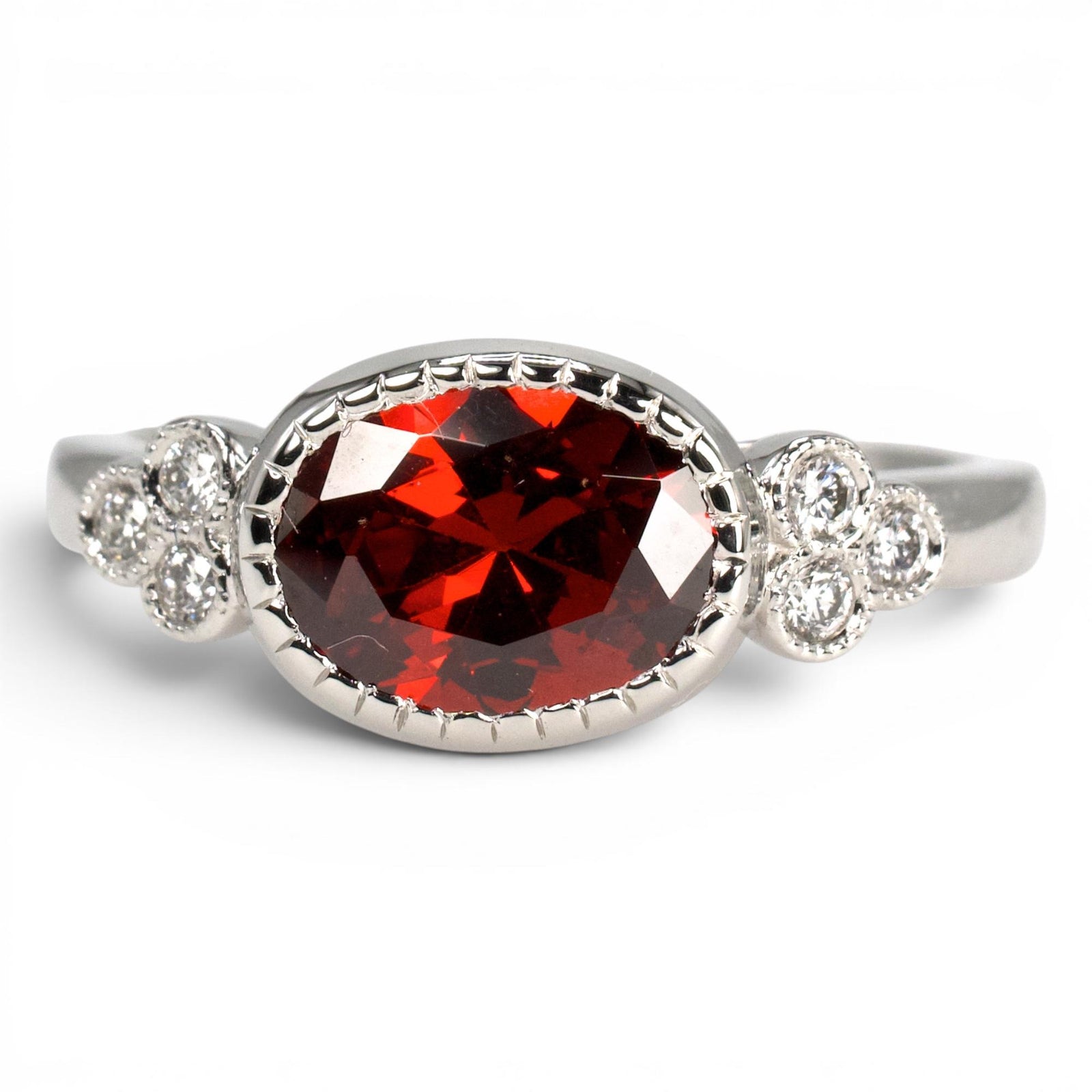2.01 Carat Orange-Red Oval Garnet in East-West White Gold Ring