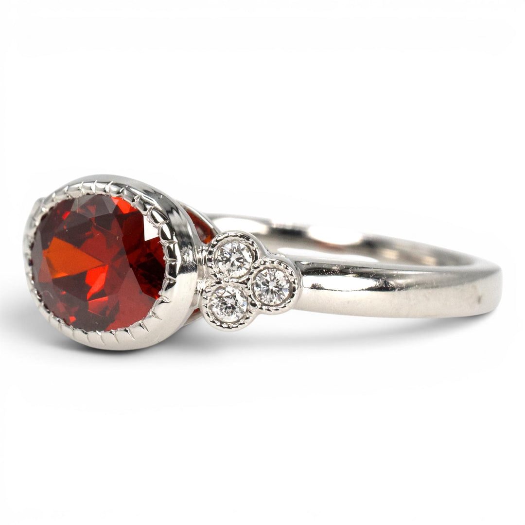 2.01 Carat Orange-Red Oval Garnet in East-West White Gold Ring