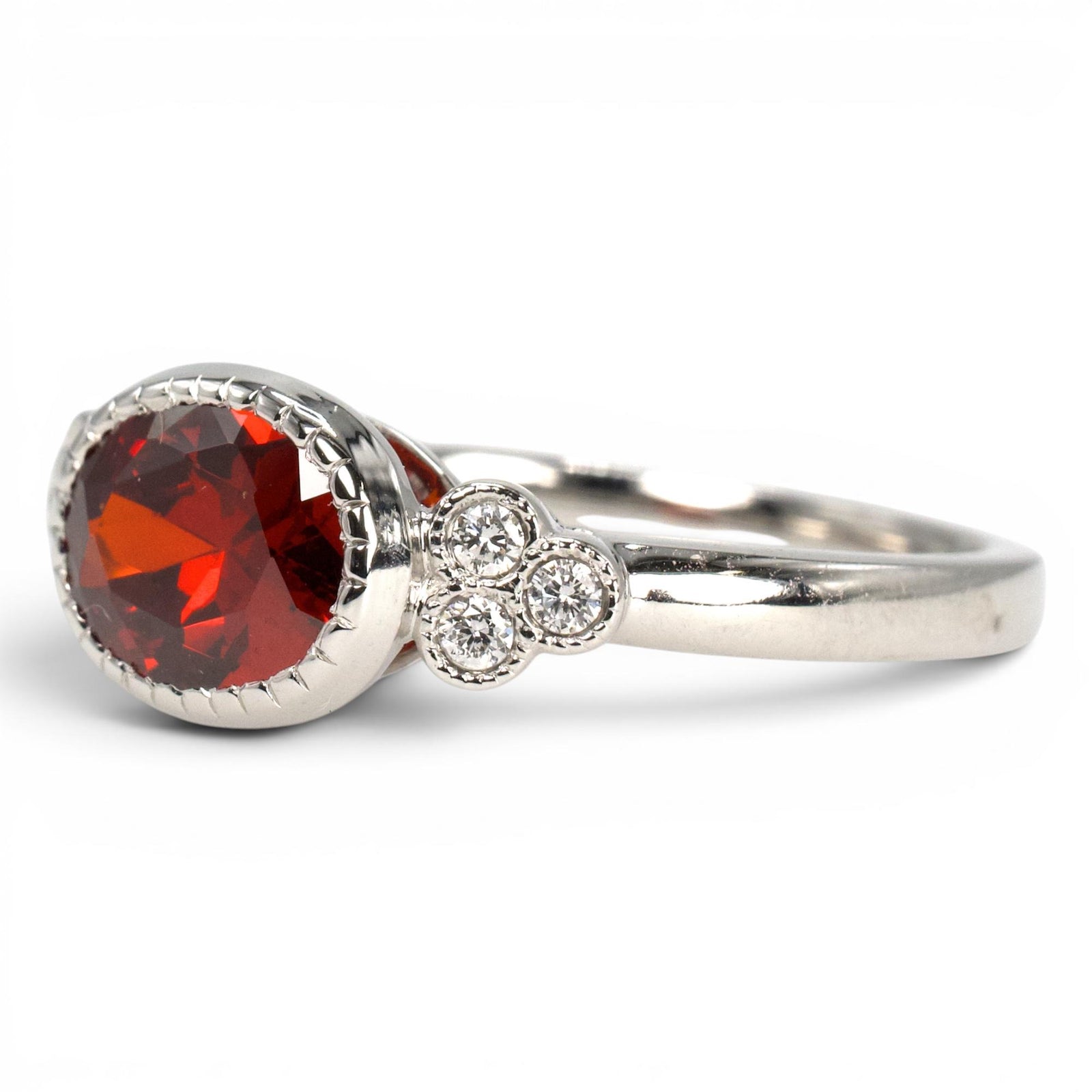 2.01 Carat Orange-Red Oval Garnet in East-West White Gold Ring